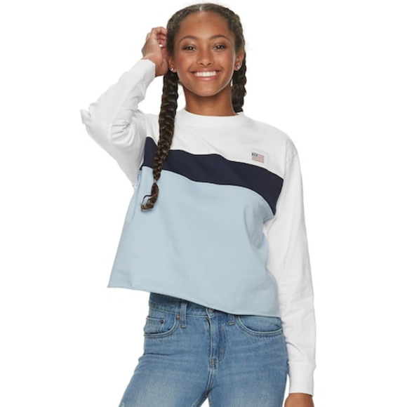 Juniors' Colorblock Crop  USA Tee  NWT - Picture 1 of 6